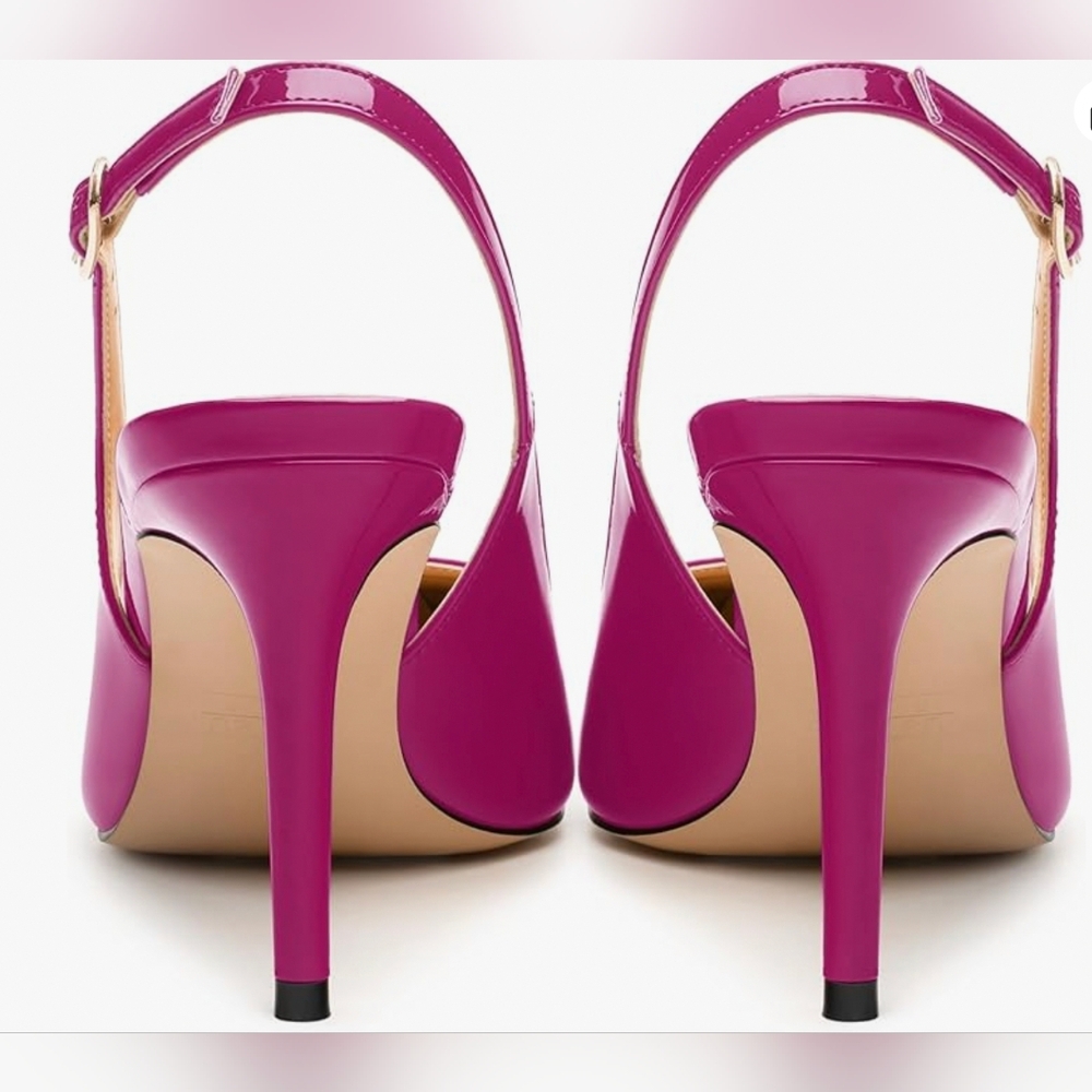 Fucshia Pink Patent Leather Slingback Heels - Picture 4 of 11